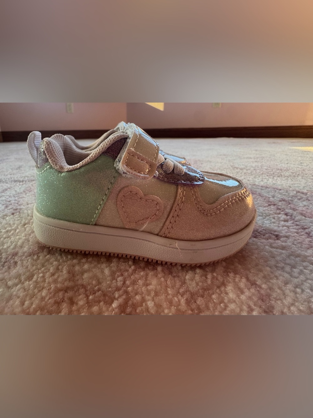 First Steps Toddler Pink Glitter Velcro Sneakers (Size 4) - Picture 2 of 5